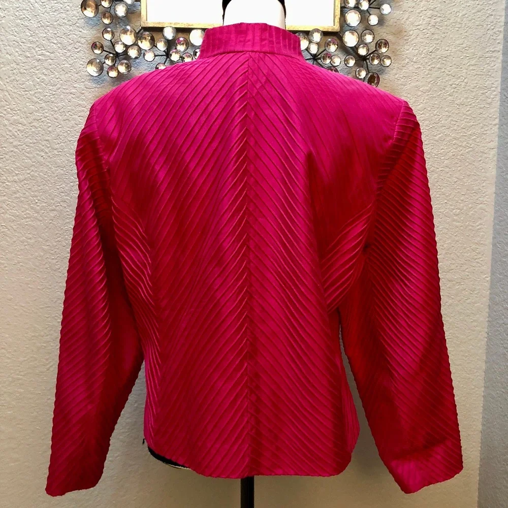 Silk Club Pink Silk Jacket Women's‎ Size Large Ribbed Striped Zipper Vintage